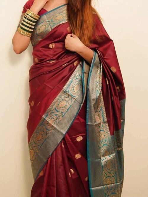 সিল্কি কাতান শাড়ি ব্লাউজ পিস সহ/@3